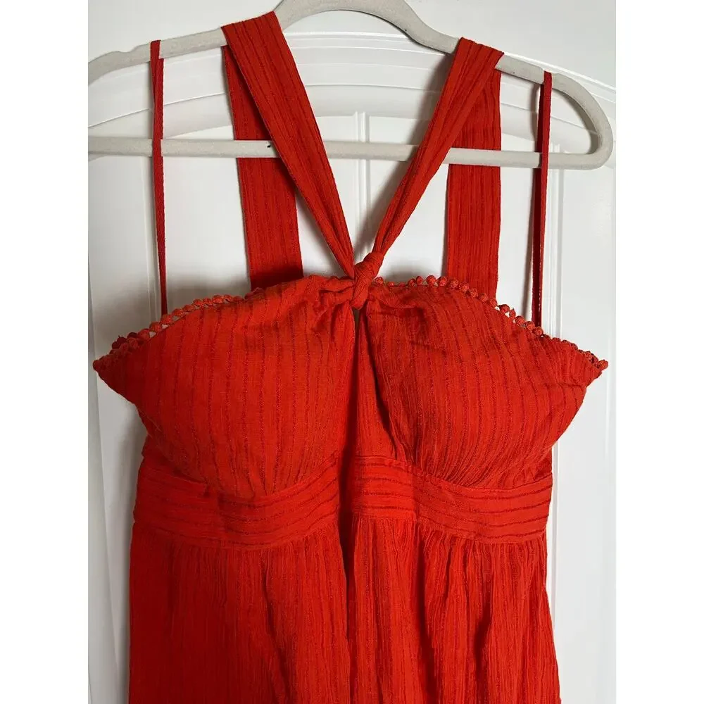 Maeve Anthropologie | Size 10 Proust Wide-Leg Twist Top Halter Jumpsuit Orange